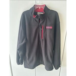 SierraWest Mens Full Zip Fleece Jacket Black Red Mock Neck Large RN 64776